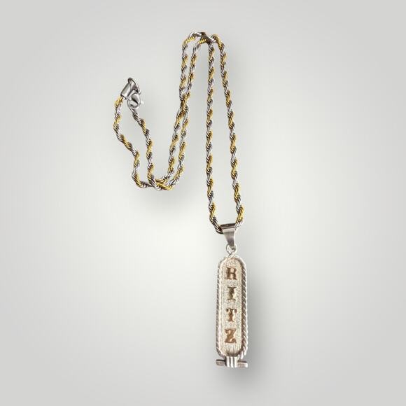 Sterling Silver 925 Egyptian Cartouche Pendant “RITZ” with Rope Chain 18 in - Picture 1 of 9